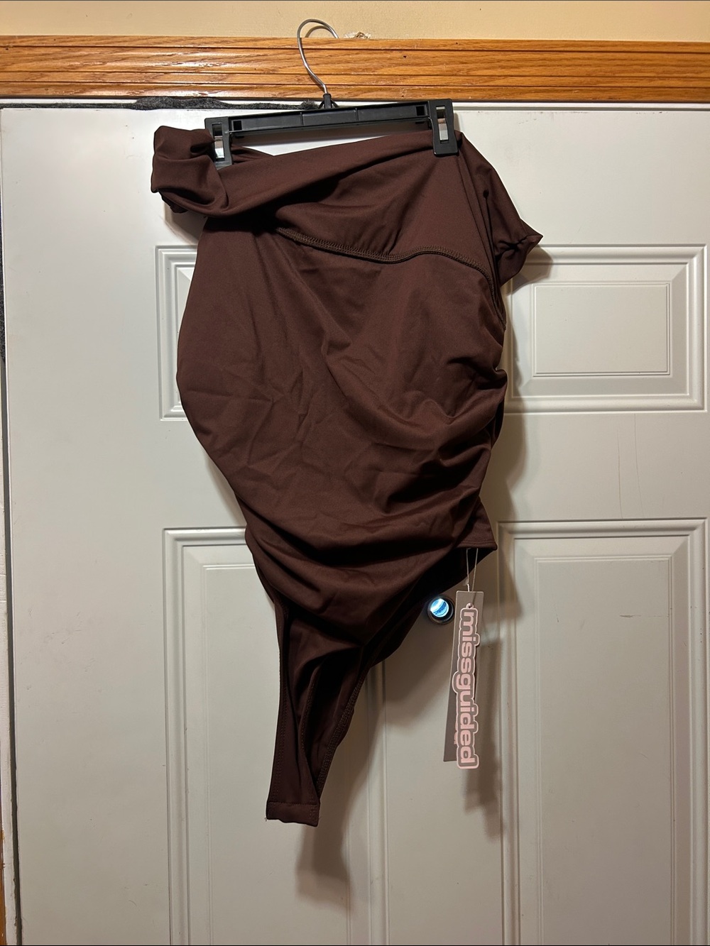 Missguided Chocolate Brown One Shoulder Bodysuit L NWT